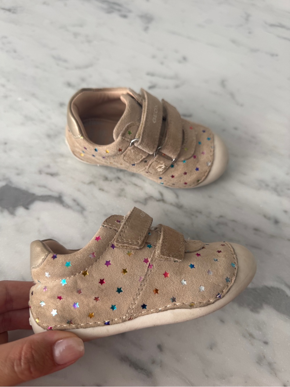 Geox Tutim Baby ⭐️ 22 Glitter Beige Toddler Star Accent Velcro Sneakers